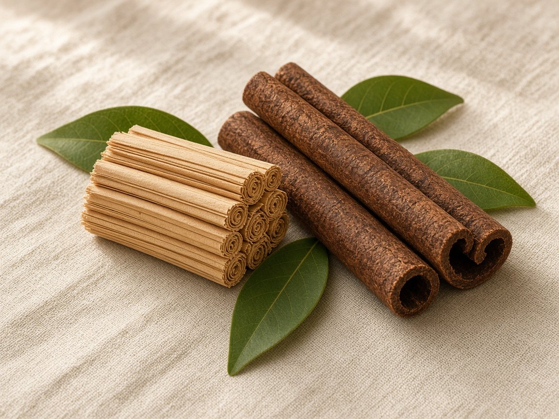 Bâtons de cannelle de Ceylan et feuilles